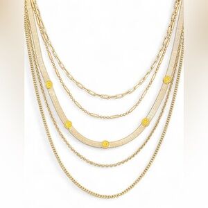 Multi Chain Layered Smiley Pendant Necklace SKU:MMN8600-GOLD-1